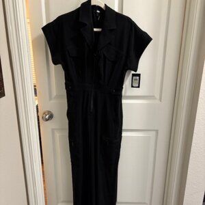 DKNY Black Twill Lined Jumpsuit NWT Front Zip Size 4